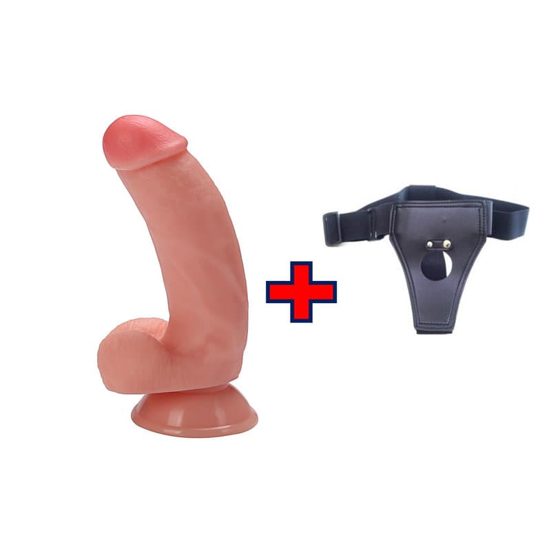17.5 Cm. Danny’s Ultra Gerçekçi Doku Vantuzlu Testisli – Belden Bağlamalı Kemerli – Dildo