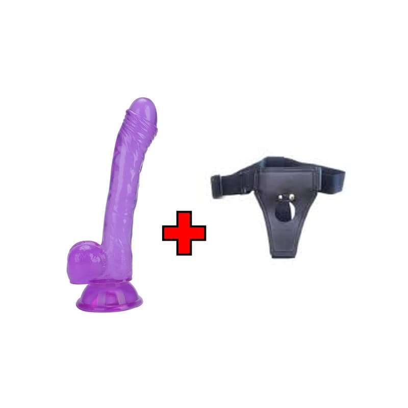 19.2 Cm. Foreskin Boy Ultra Gerçekçi Doku Vantuzlu Testisli Mor Jel – Belden Bağlamalı Kemerli – Dildo