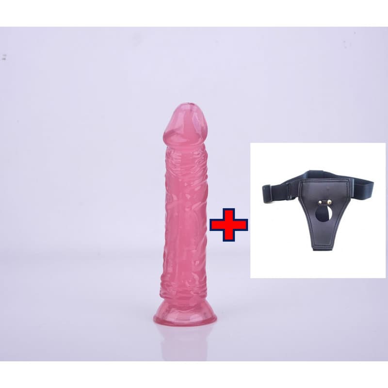 23 Cm. – 1.Sınıf Malzeme – Tam Realistik – Belden Bağlamalı Kemerli Jel Dildo (Pembe)