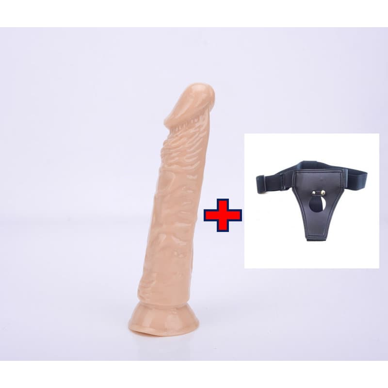 23 Cm. – 1.Sınıf Malzeme – Tam Realistik – Belden Bağlamalı Kemerli Jel Dildo (Ten Rengi)