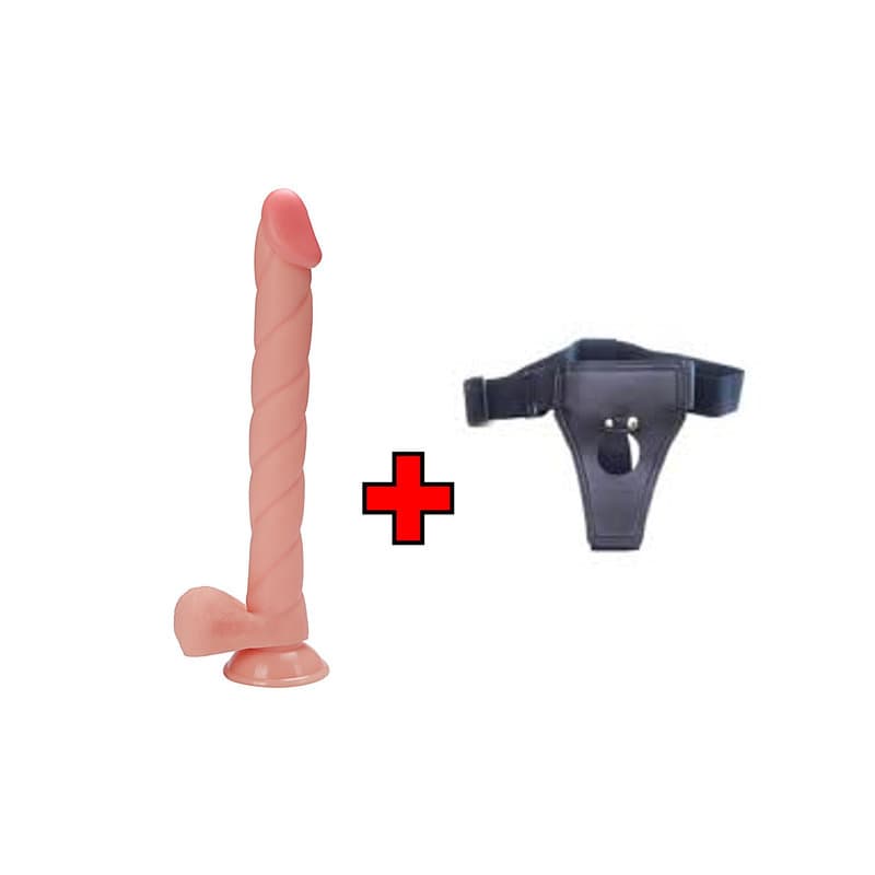30.5 Cm. XXLarge Extra Uzun ve Yivli Ultra Gerçekçi Doku Vantuzlu Testisli – Belden Bağlamalı Kemerli – Dildo