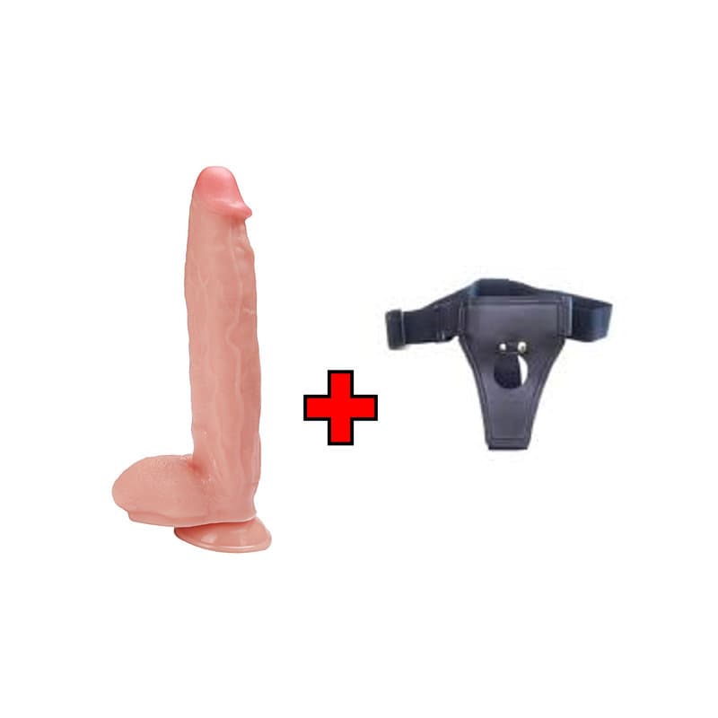 31 Cm. XXLarge Extra Kalın ve Damarlı Ultra Gerçekçi Doku Vantuzlu Testisli – Belden Bağlamalı Kemerli – Dildo