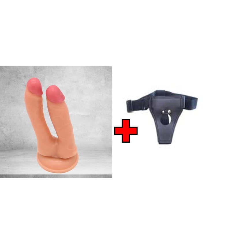 Dr.Love Anal & Vajinal Realistik Çatal Penis – Belden Bağlamalı Kemerli