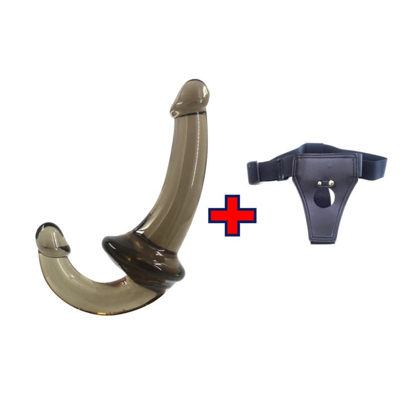 U-SHAPE – 20 Cm. – Çift Başlı Realistik – Belden Bağlamalı Kemerli – Lezbiyen Dildo (Jelly Siyah)
