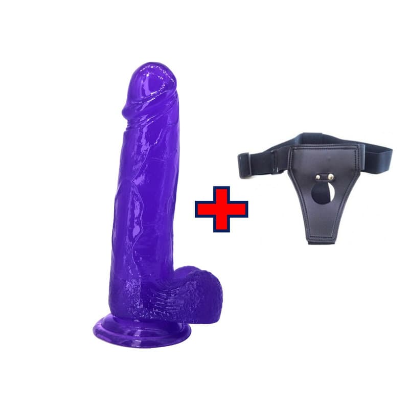 XESE – 21 Cm. – Tam Realistik Testisli Vantuzlu Belden bağlama kemerli Vibratör (Jelly Mor)